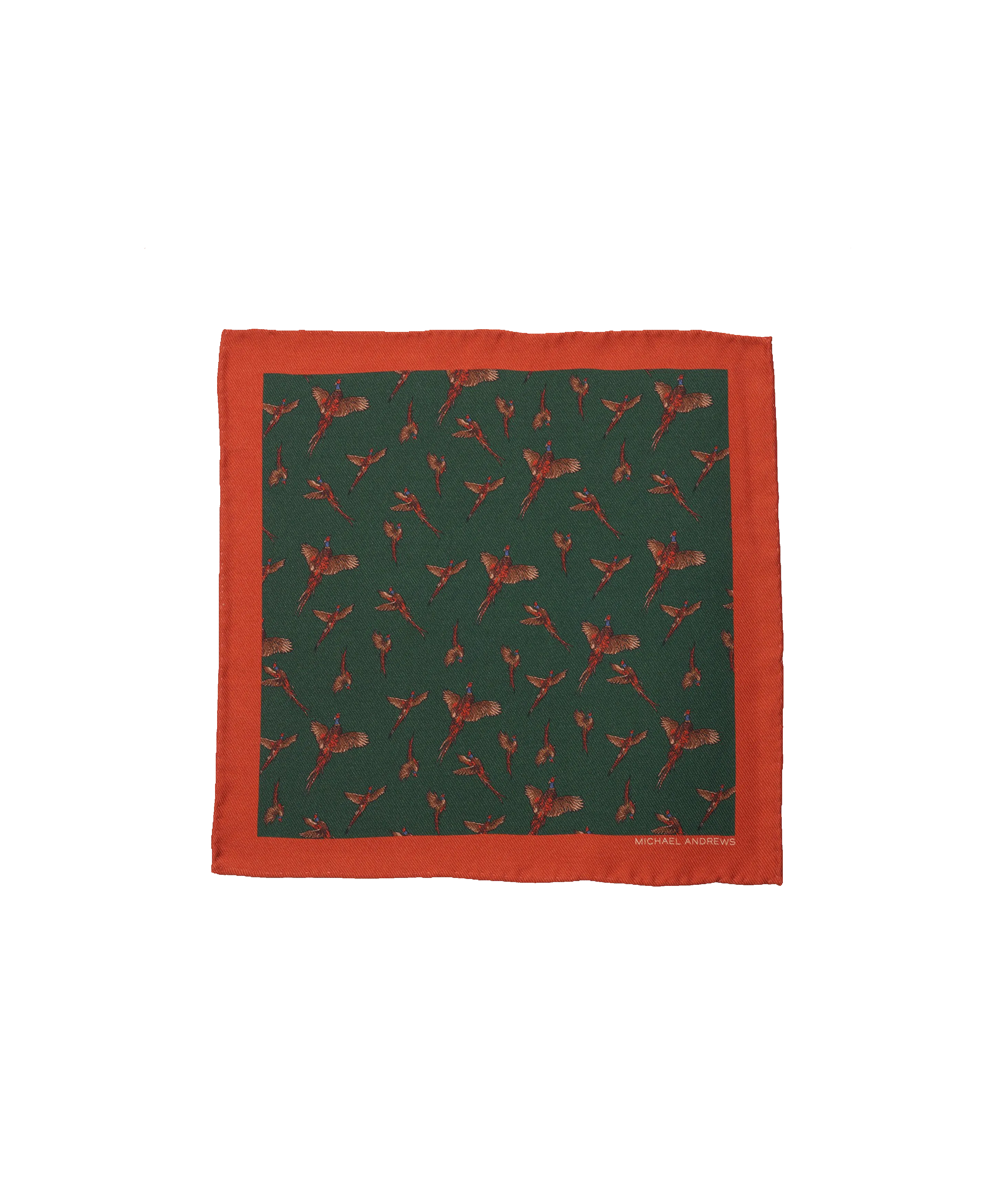 Green, Tan & Red Pheasant Pocket Square | He Spoke Style