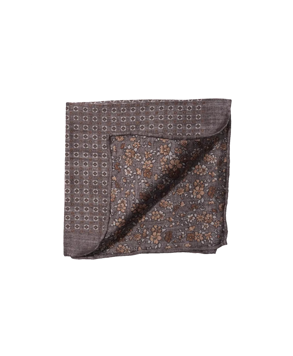 Grey Geometric Dots & Floral Double Sided Pocket Square | He Spoke Style