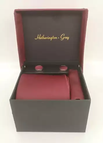 Hetherington Gray Deep Red Tie, Pocket Square & Cufflink Set | Grattan