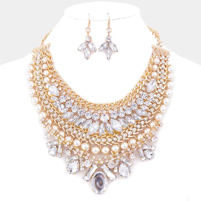 iLLASPARKZ Crystal & pearl embellished metal bib necklace