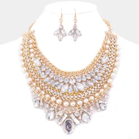 iLLASPARKZ Crystal & pearl embellished metal bib necklace