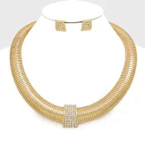 iLLASPARKZ Crystal Pave Tube Accented Omega Choker Necklace