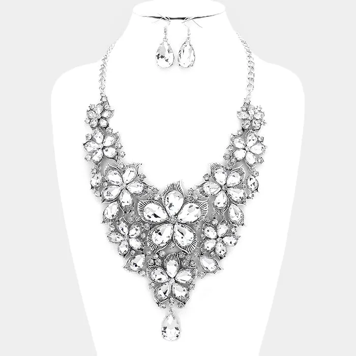 iLLASPARKZ Crystal rhinestone flower statement bib necklace