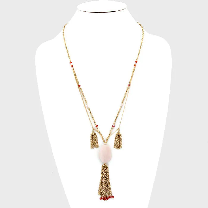 iLLASPARKZ Oval Stone Accented Tassel Drop Necklace