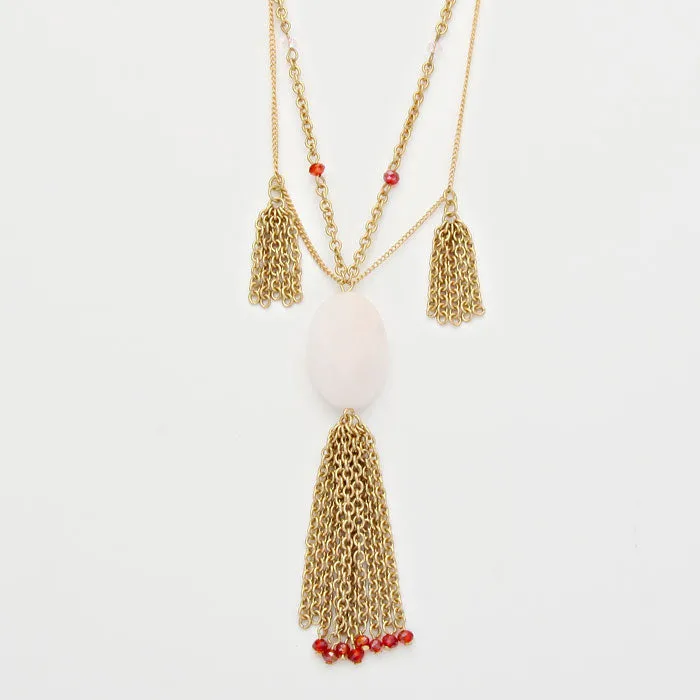 iLLASPARKZ Oval Stone Accented Tassel Drop Necklace