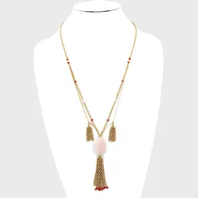 iLLASPARKZ Oval Stone Accented Tassel Drop Necklace