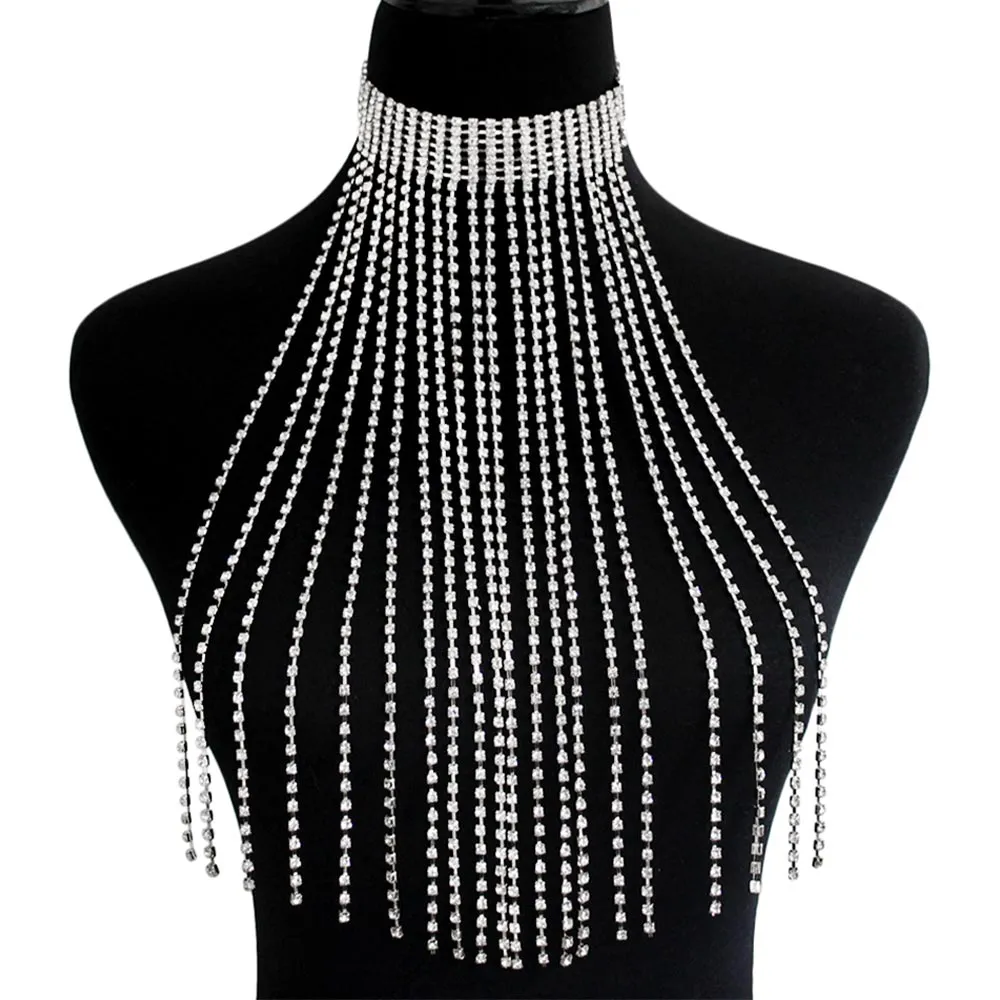 iLLASPARKZ Rhinestone Fringe Dropdown Choker Necklace