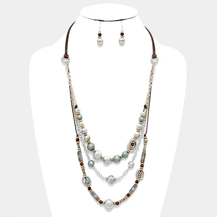 iLLASPARKZ Triple layer antique metal bead strand bib necklace