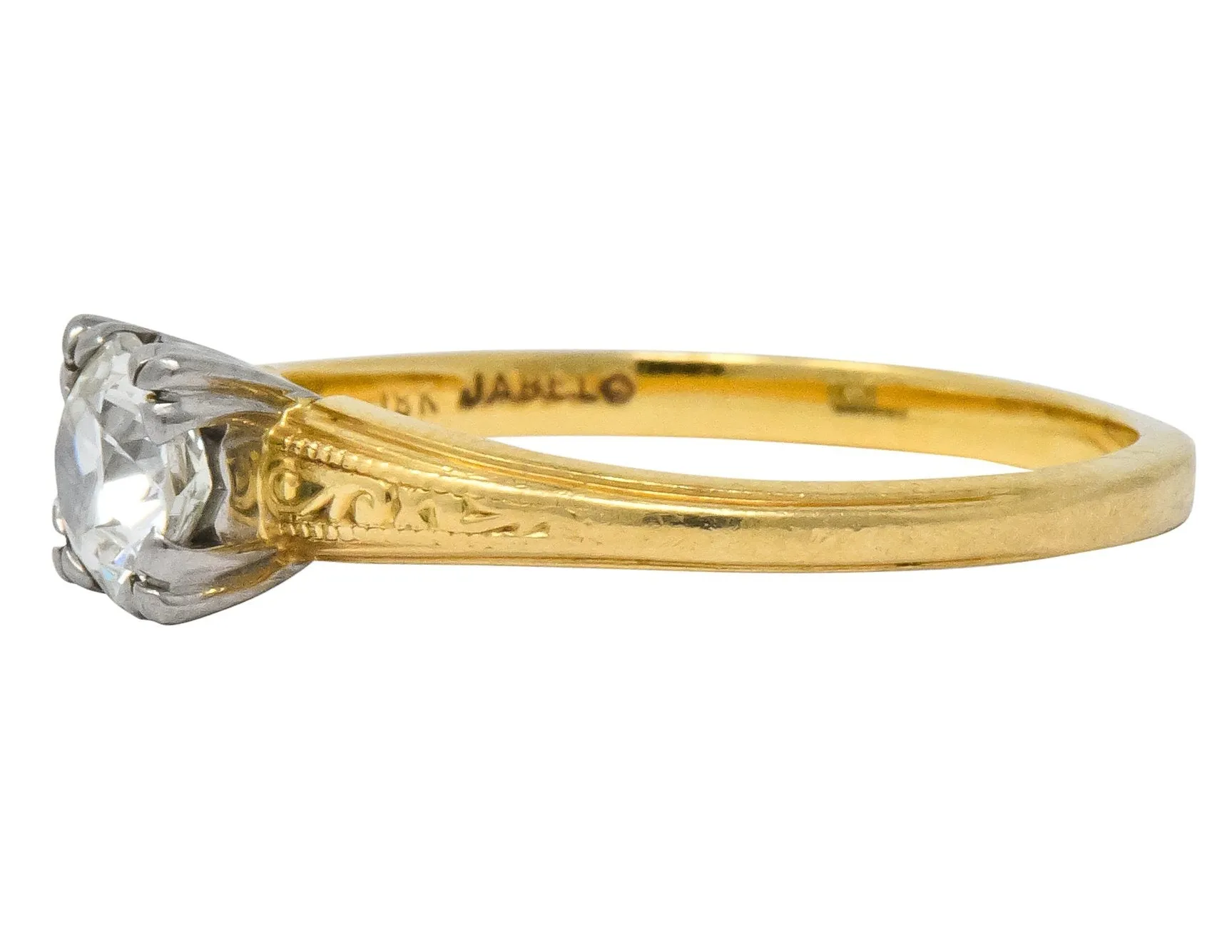 Jabel 1920's 0.90 CTW Diamond 18 Karat Gold Engagement Ring