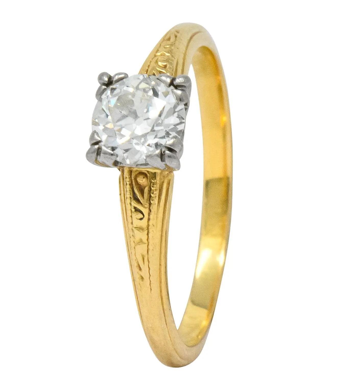 Jabel 1920's 0.90 CTW Diamond 18 Karat Gold Engagement Ring