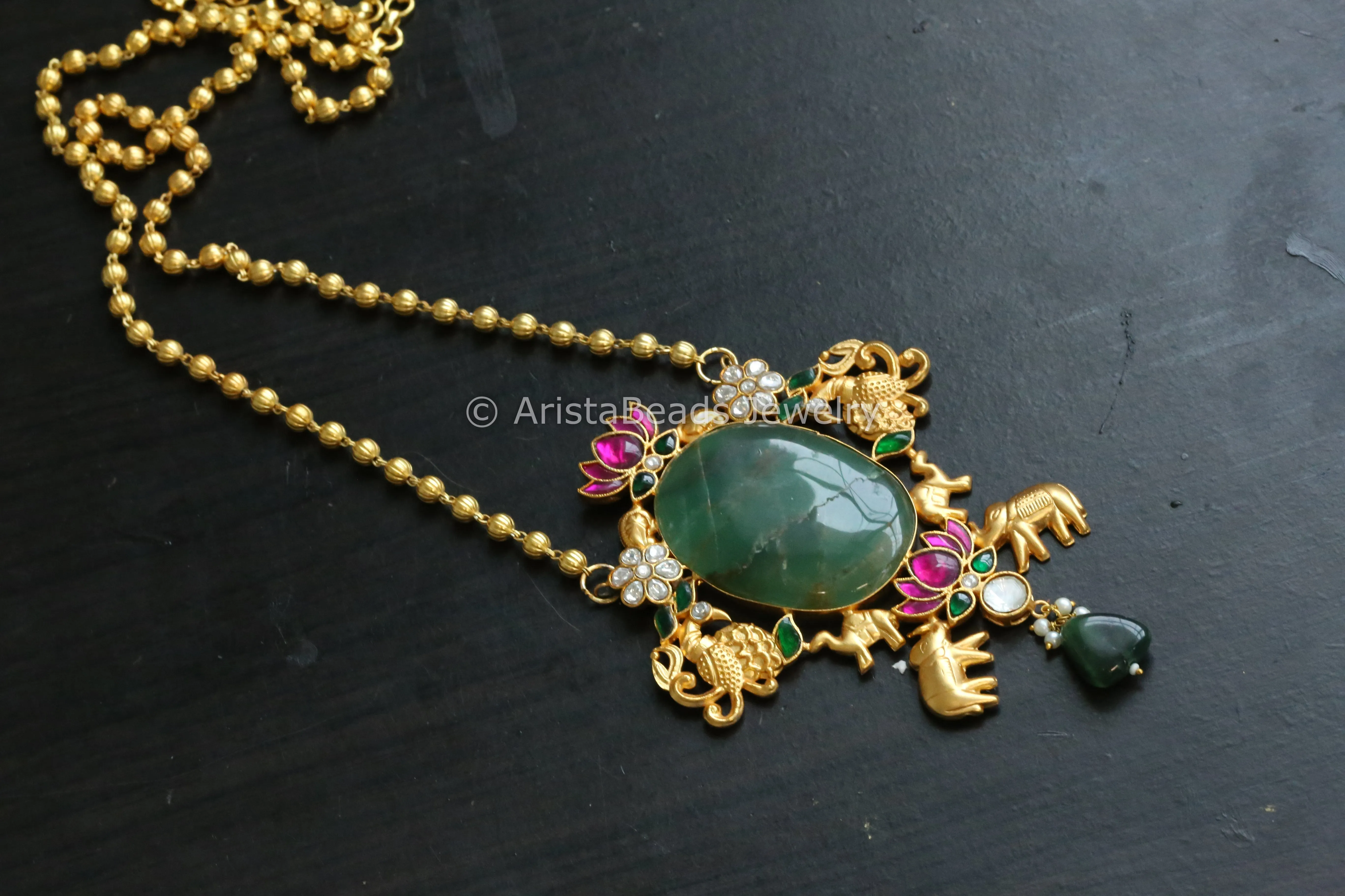 Jadau Kundan Fusion Pendant Chain Necklace - Aventurine