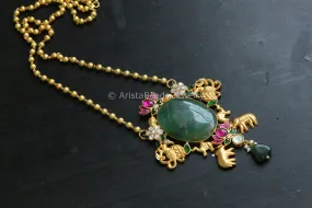 Jadau Kundan Fusion Pendant Chain Necklace - Aventurine