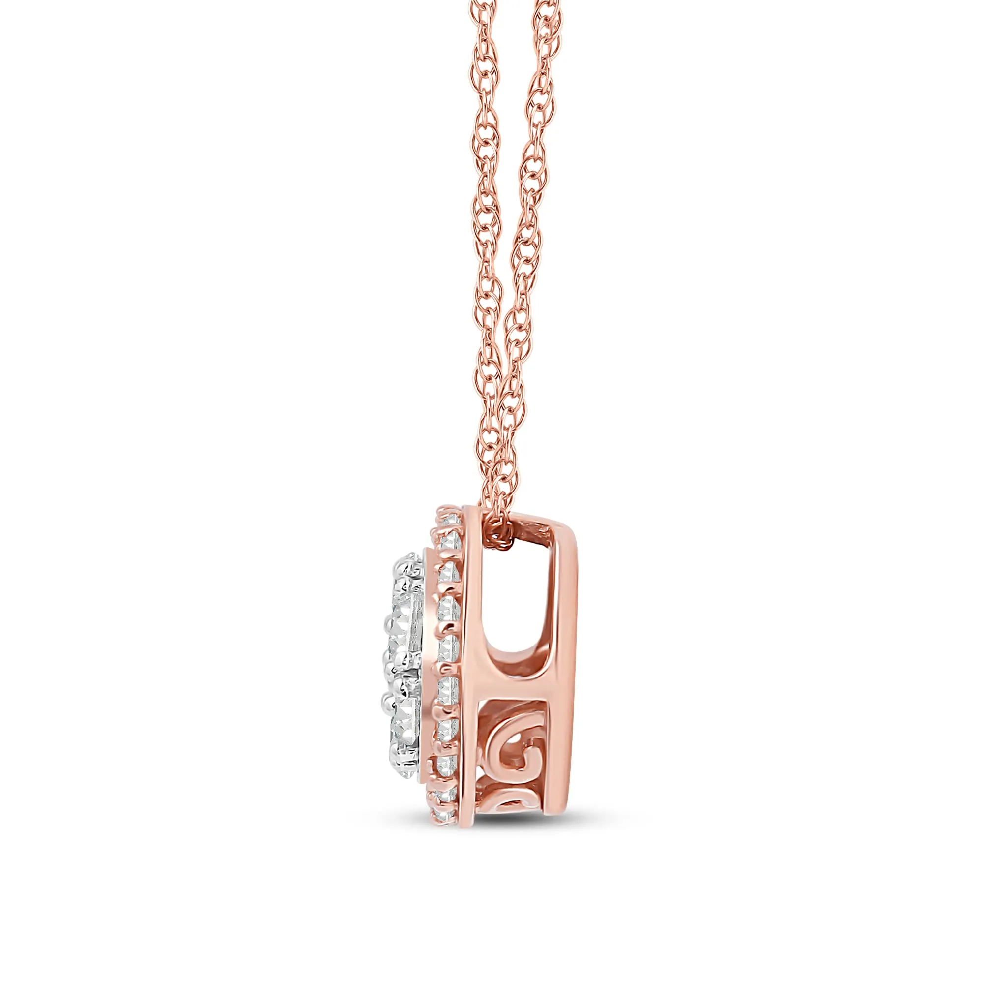 Jewelili 10K Rose Gold 1/4 Cttw Natural White Round Diamond Pendant Necklace