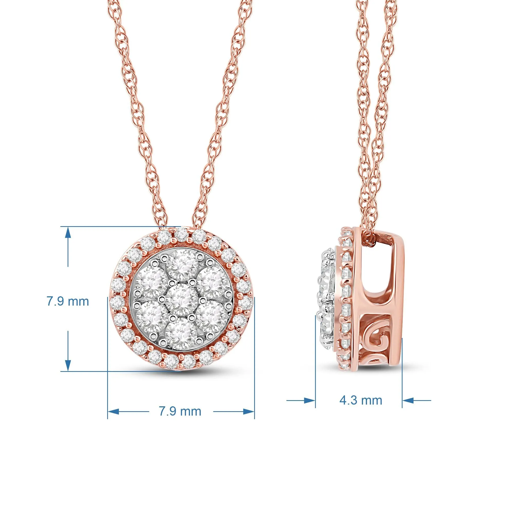 Jewelili 10K Rose Gold 1/4 Cttw Natural White Round Diamond Pendant Necklace