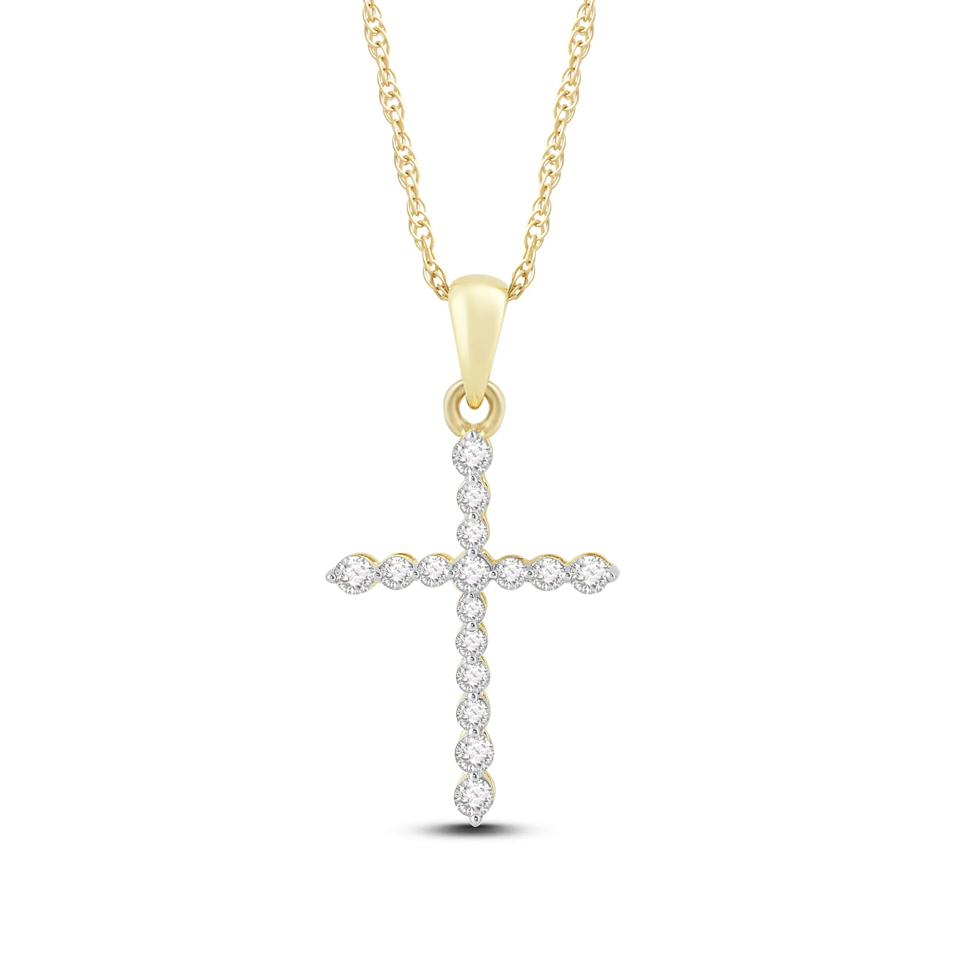 Jewelili 10K Yellow Gold with 1/4 CTTW Diamonds Cross Pendant Necklace