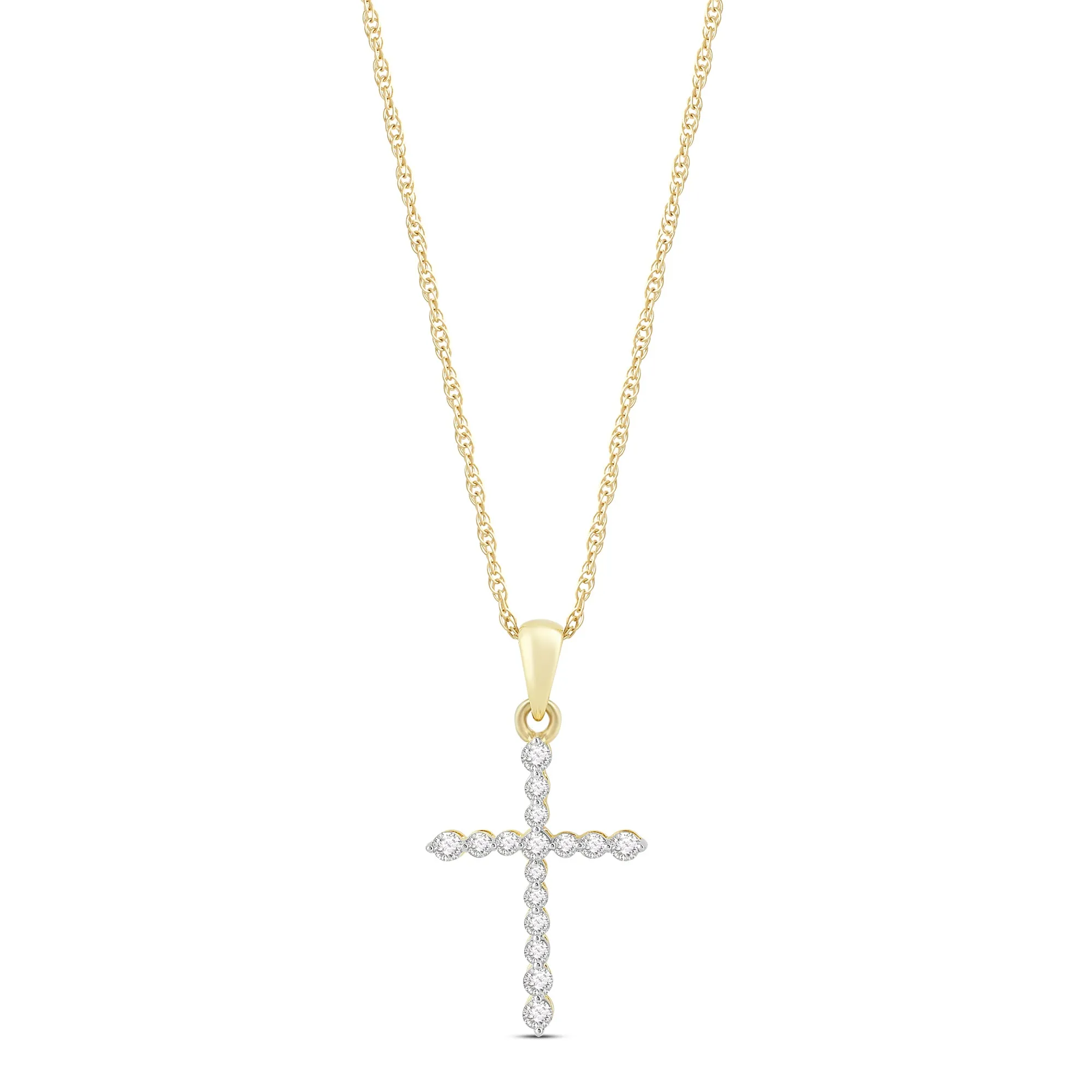 Jewelili 10K Yellow Gold with 1/4 CTTW Diamonds Cross Pendant Necklace