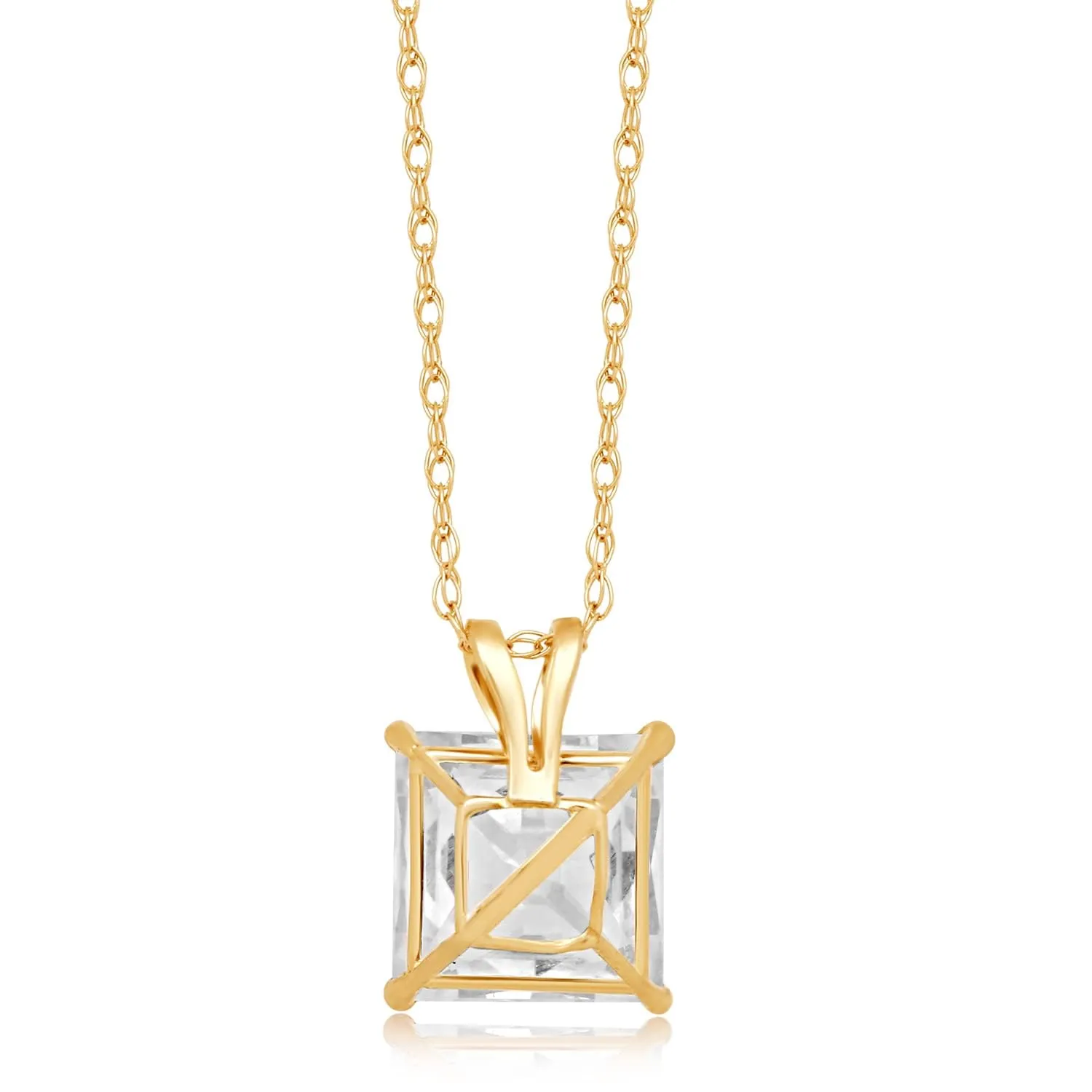 Jewelili 10K Yellow or White Gold 6 MM (1 Cttw), 7 MM (1.5 Cttw) & 7.5MM (2.0 Cttw) Princess Cut Cubic Zirconia Solitaire Pendan