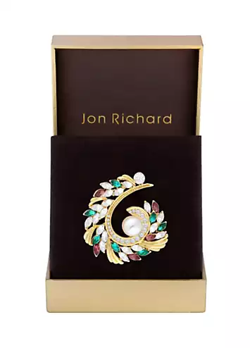 Jon Richard Gold Plated Multi Colour & Pearl Swirl Brooch - Gift Boxed | Kaleidoscope