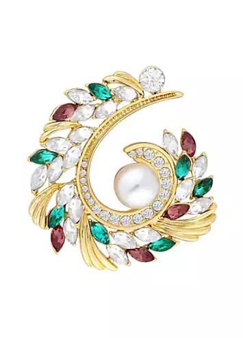 Jon Richard Gold Plated Multi Colour & Pearl Swirl Brooch - Gift Boxed | Kaleidoscope