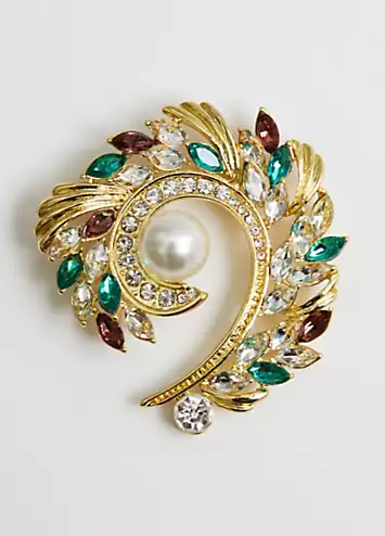 Jon Richard Gold Plated Multi Colour & Pearl Swirl Brooch - Gift Boxed | Kaleidoscope