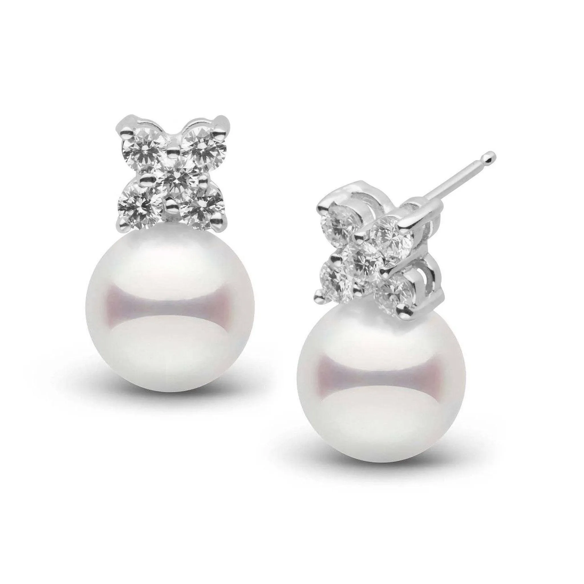 Kiss Collection White 9.0-9.5 mm Akoya Pearl and Diamond Earrings