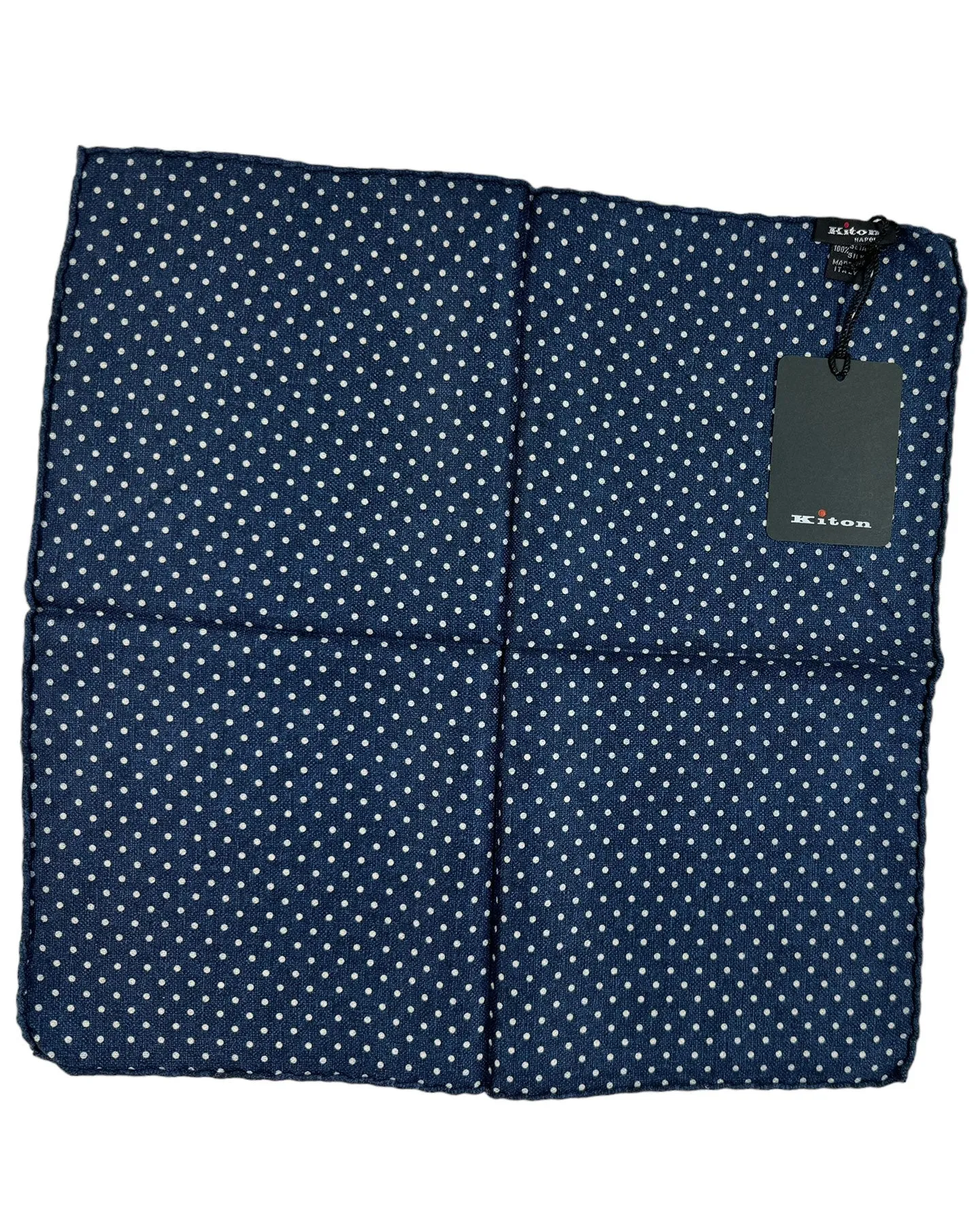 Kiton Pocket Square Navy Polka Dots/ Ornamental 2 Sided Design