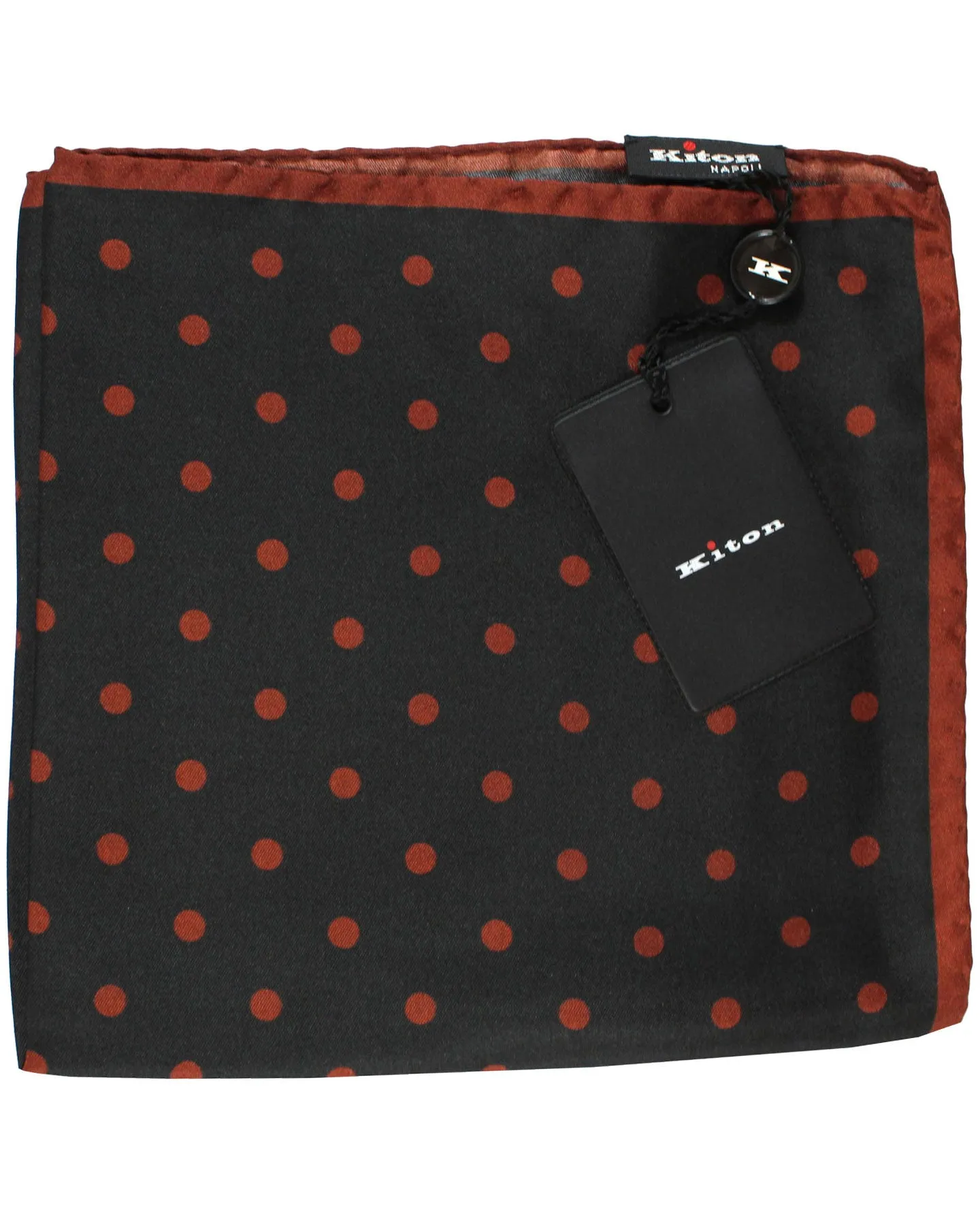 Kiton Silk Pocket Square Black Brown Polka Dots FINAL SALE