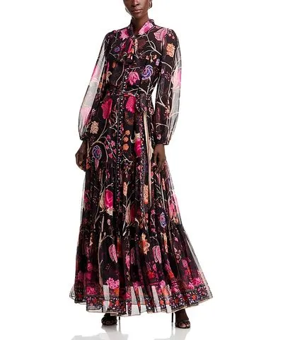 Kobi Halperin Leah Floral Print Tie Neck Maxi Dress