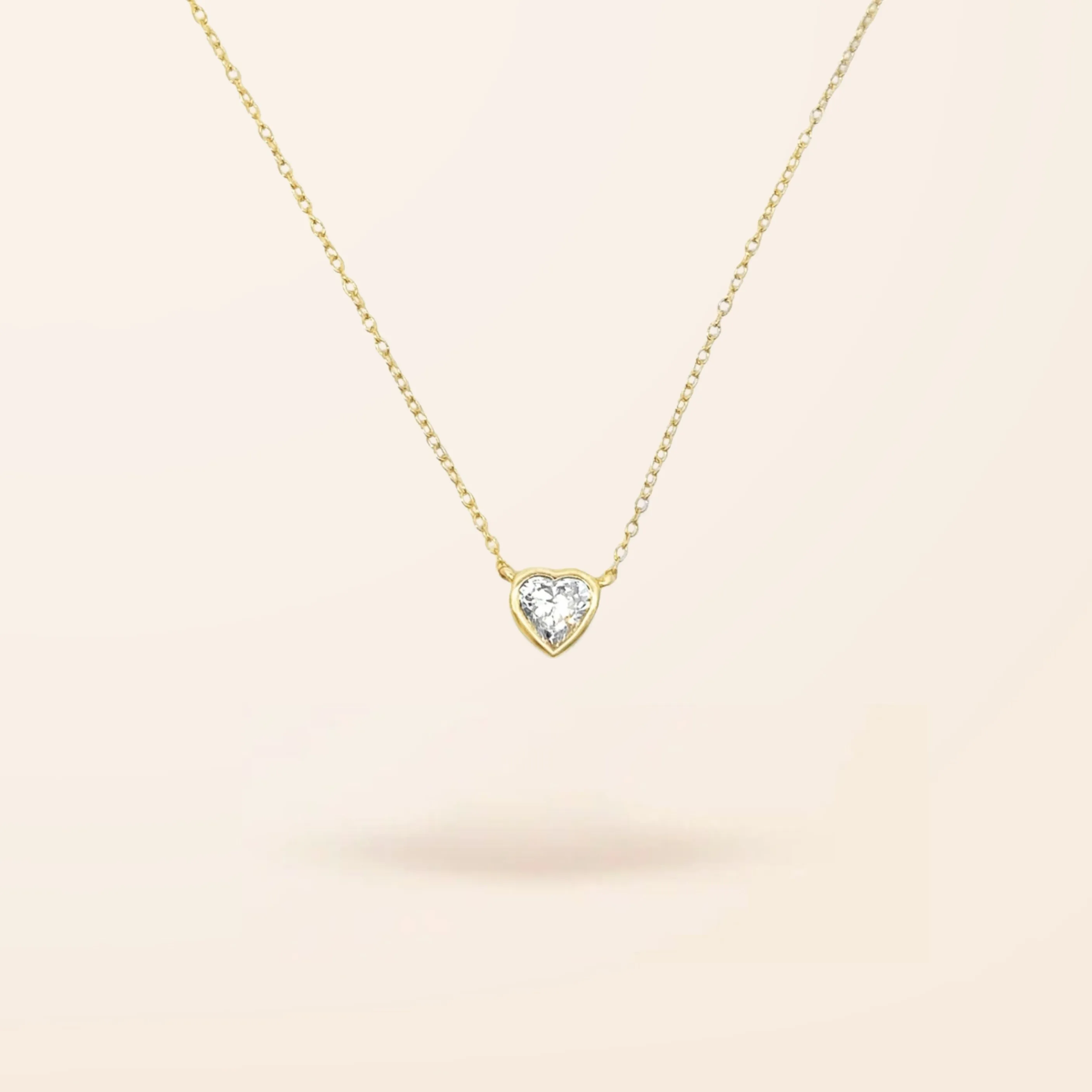 Lab Created 10K Gold Diamond Bezel Heart Necklace