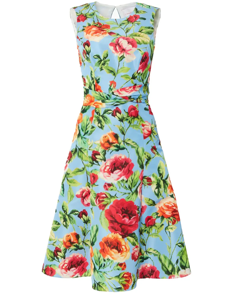 Lake Blue Floral Sleeveless Crewneck Twist Dress