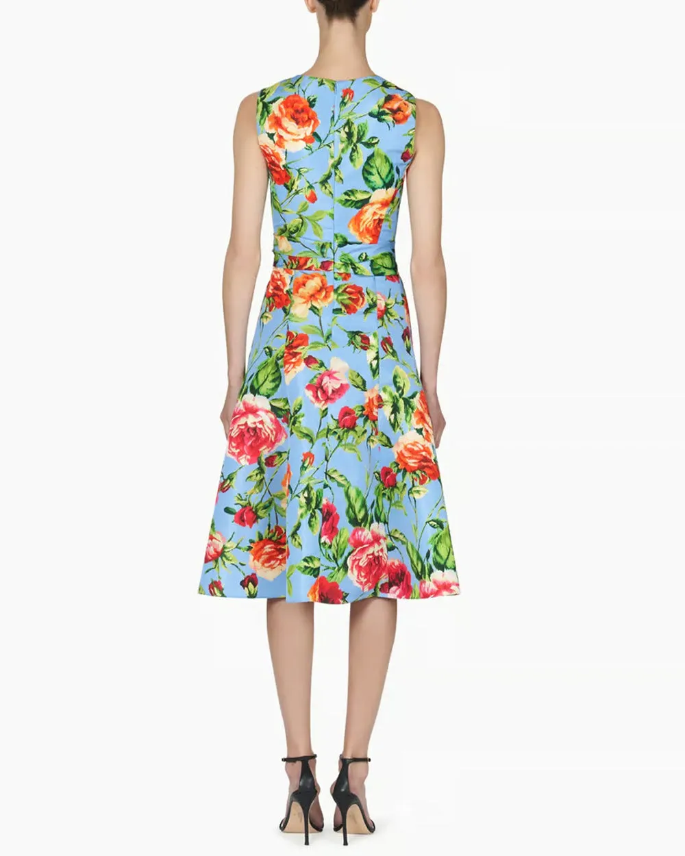 Lake Blue Floral Sleeveless Crewneck Twist Dress