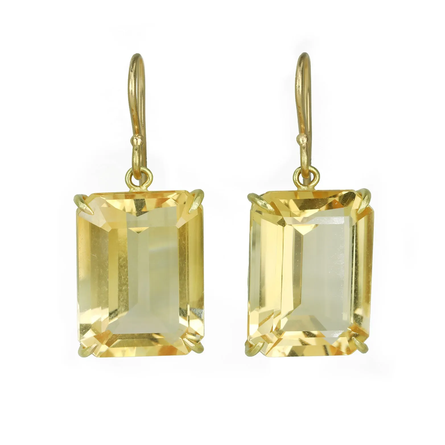 Large Emerald Cut Champagne Citrine Drop Earrings