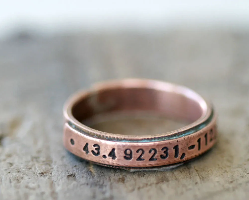 Latitude Longitude Copper Ring (S0207)