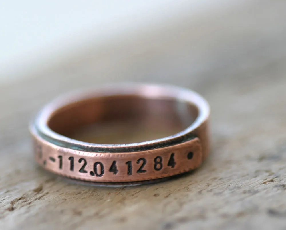 Latitude Longitude Copper Ring (S0207)