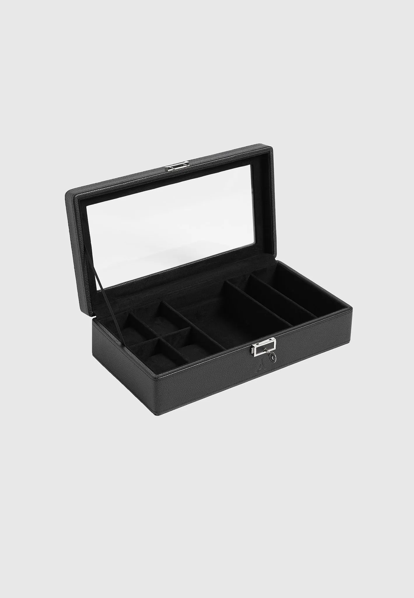 Leather Watch and Jewellery Box - Black