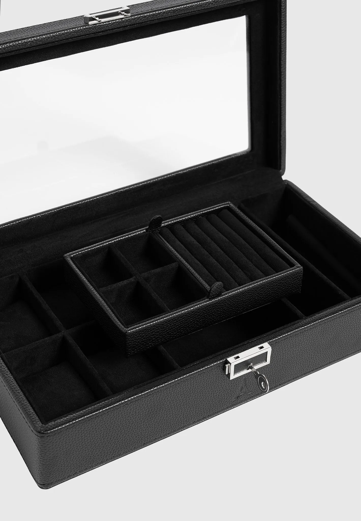 Leather Watch and Jewellery Box - Black