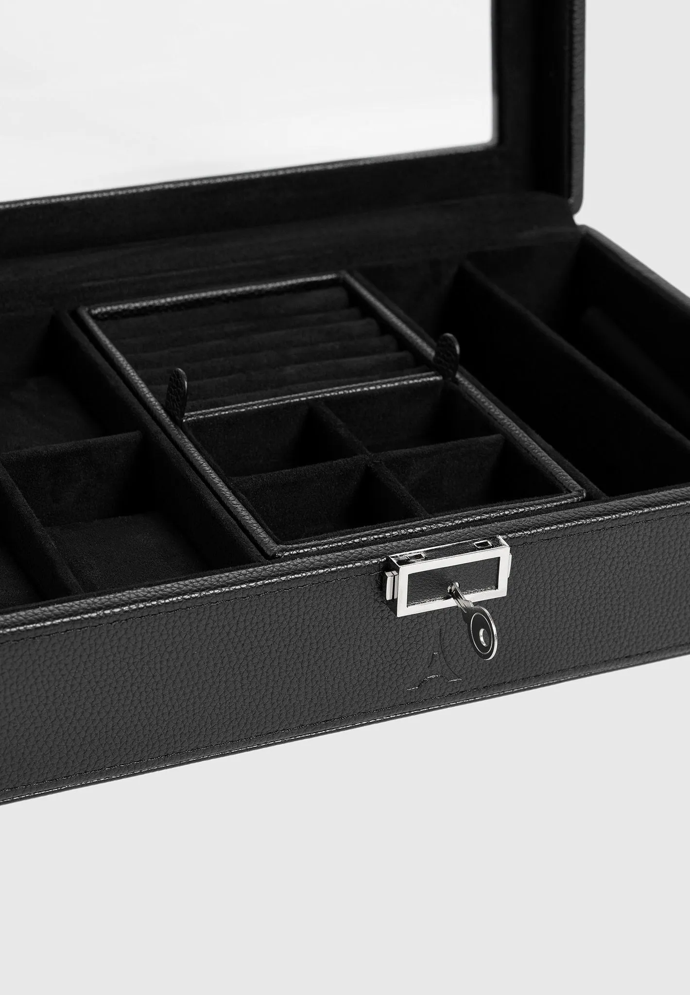 Leather Watch and Jewellery Box - Black