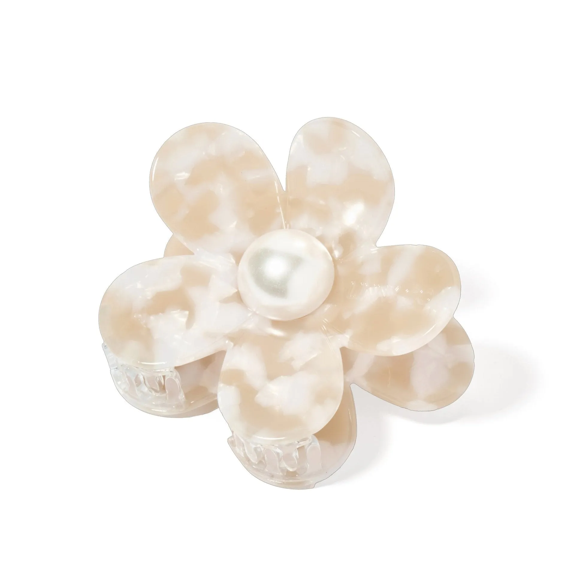 Linny Co | Gigi Flower Hair Clip in Camel with Pearl Center