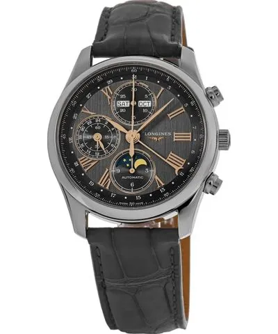 Longines Master Collection Moonphase Chronograph Grey Dial Leather Strap Men's Watch L2.773.4.61.2