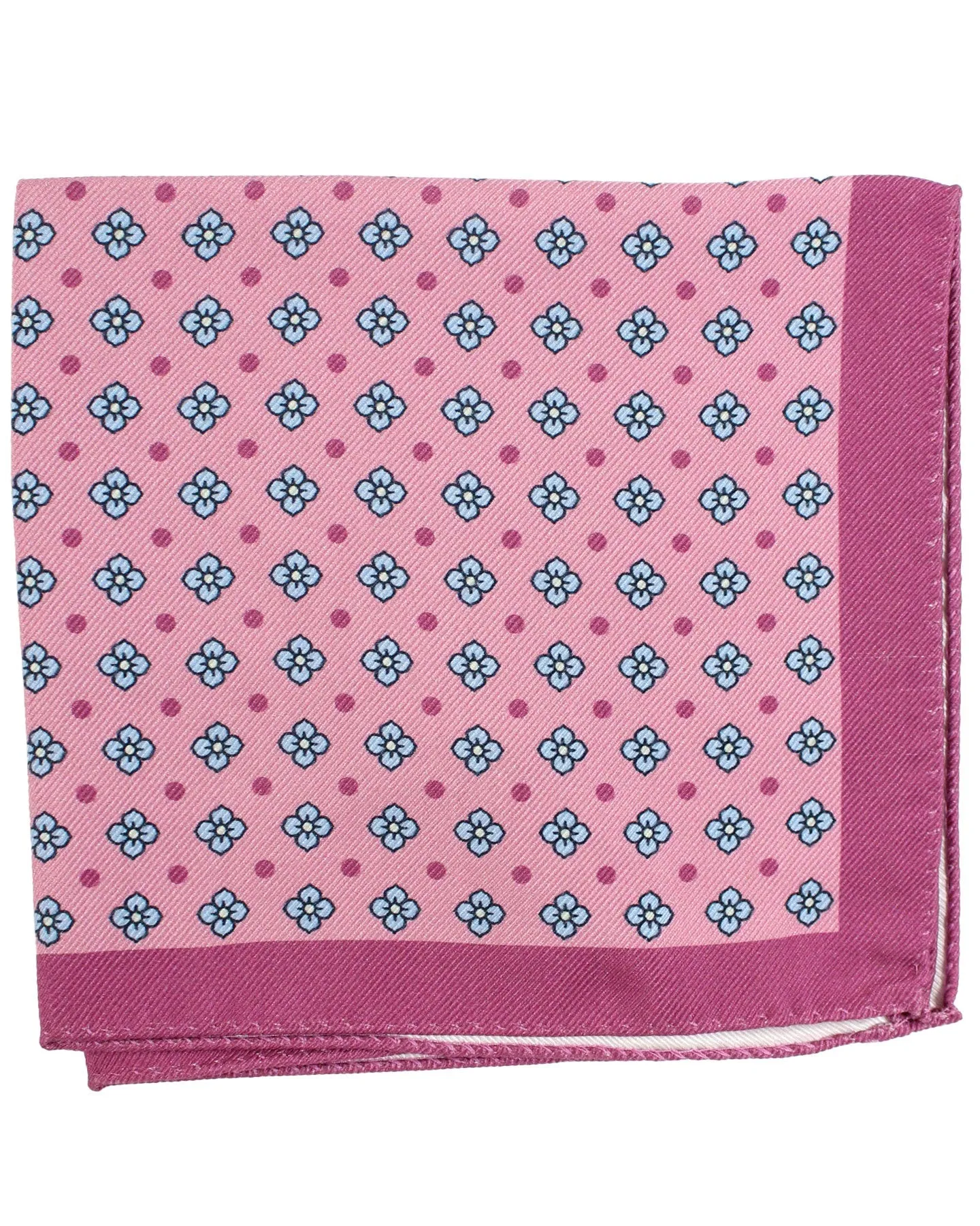 Luigi Borrelli Silk Pocket Square Pink Sky Blue Mini Floral FINAL SALE