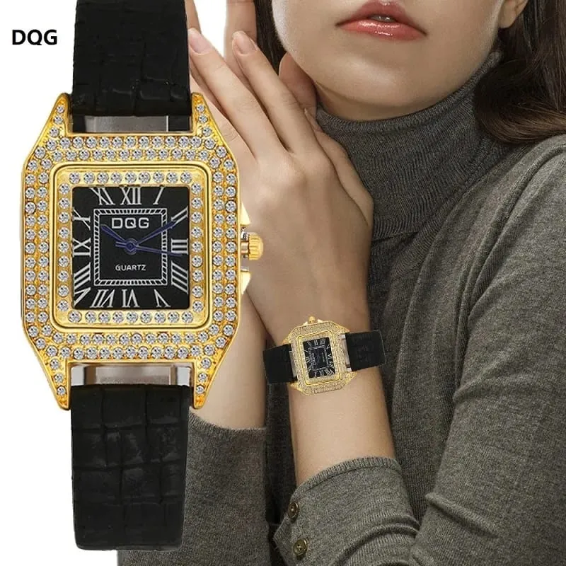 Luxury Fashion Women Watches Shining Dial Design Qualities Ladies Quartz Wristwatches Retro Rectangle Female Leather Clock Gifts