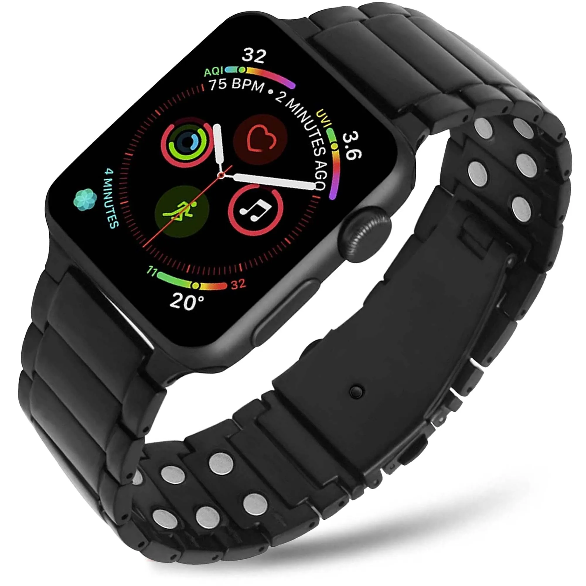 Magnetic Therapy Apple Watch Band Black Stainless Steel