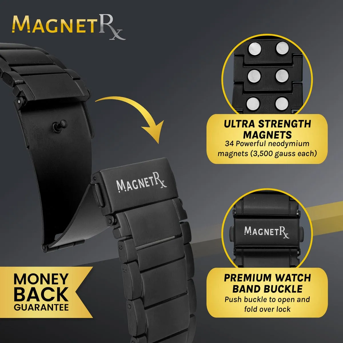 Magnetic Therapy Apple Watch Band Black Stainless Steel