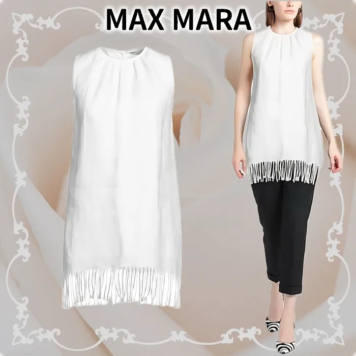 MaxMara  |Linen Sleeveless Plain Fringes Tanks & Camisoles