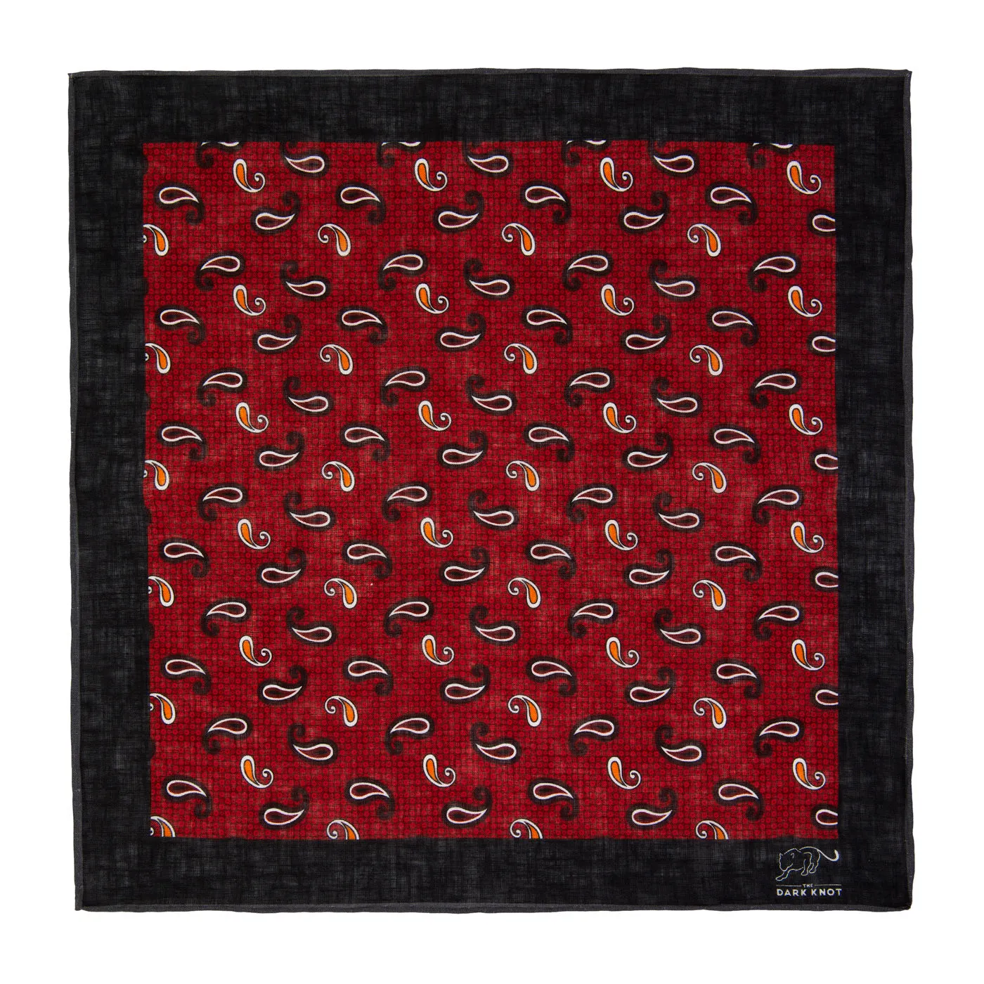 Medway Paisley Linen Pocket Square, Red / Orange / White