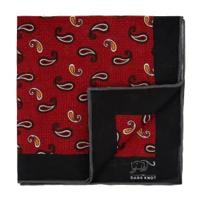 Medway Paisley Linen Pocket Square, Red / Orange / White