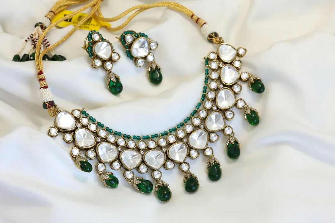 Mehndi Finish Premium Quality Kundan Polki Necklace Set