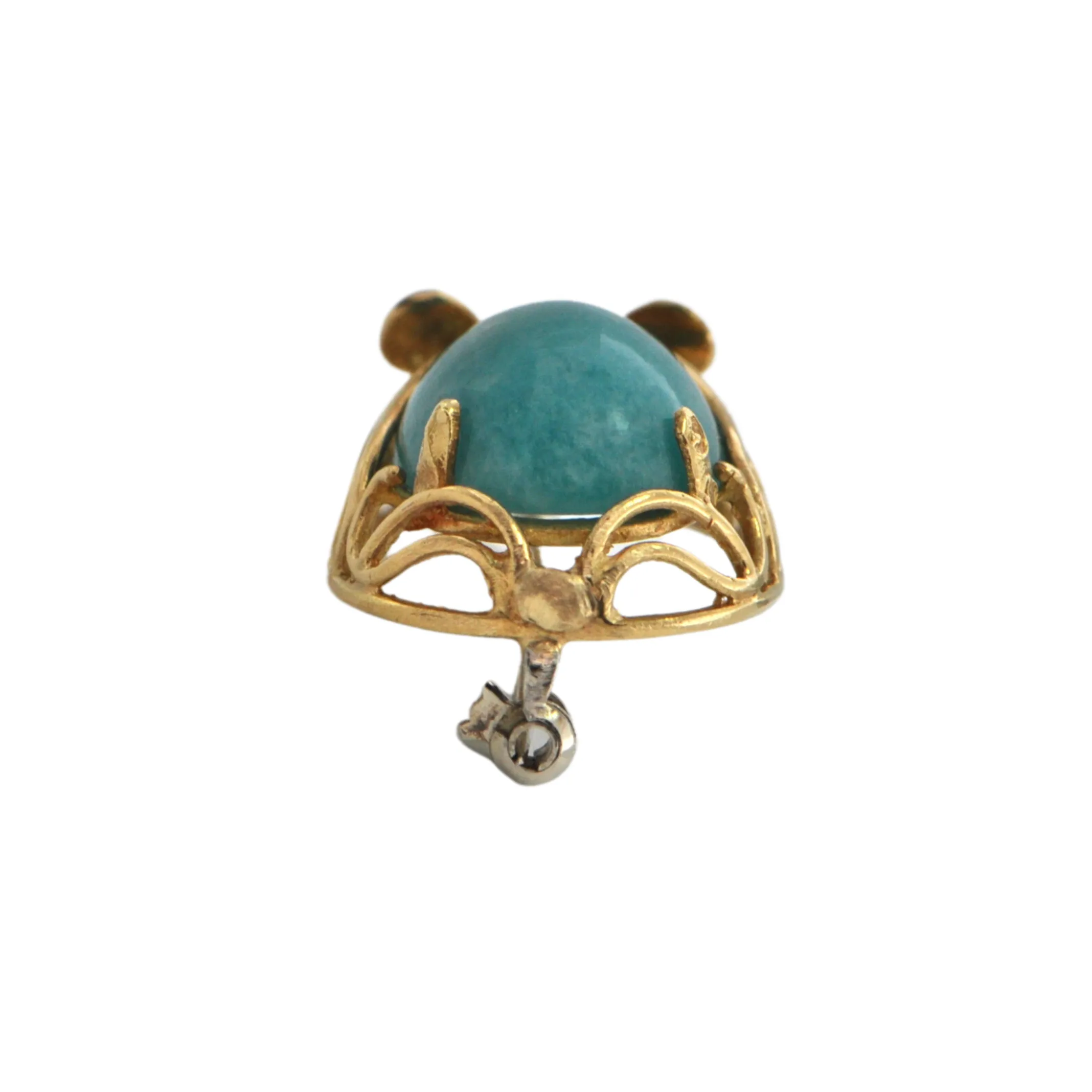 Mid-Century Amazonite and Pink Sapphire 18K Mouse Brooch