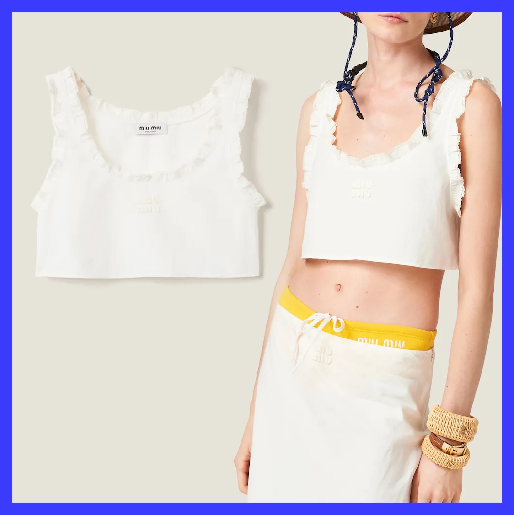 MiuMiu  |Linen Sleeveless Plain Logo Tanks & Camisoles