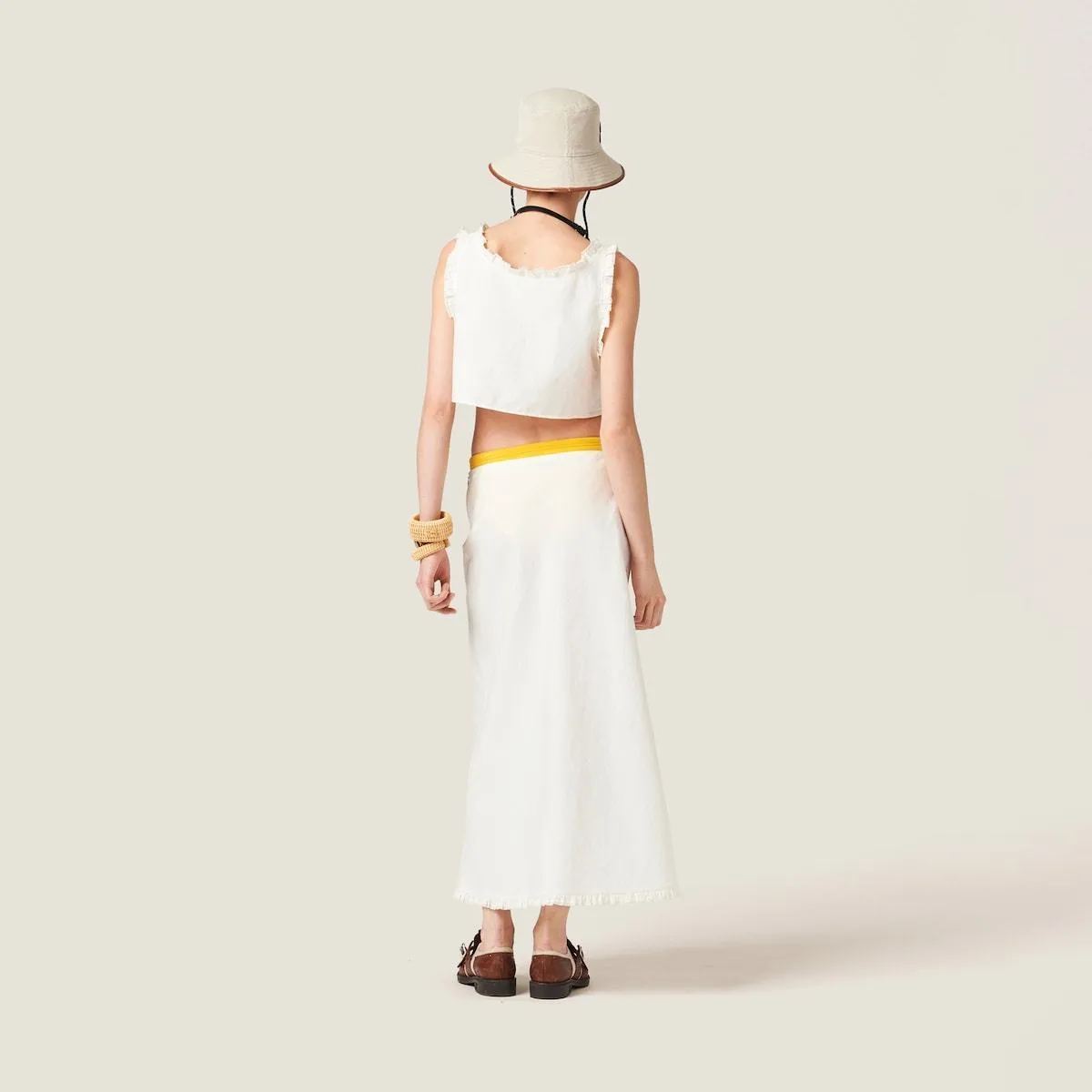 MiuMiu  |Linen Sleeveless Plain Logo Tanks & Camisoles